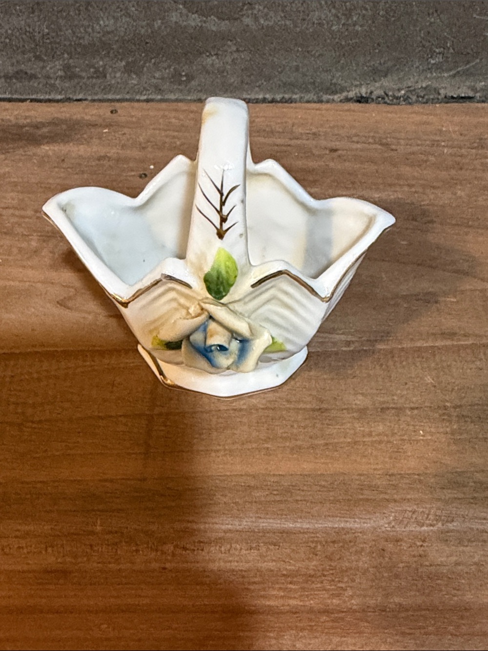 Porcelain White Floral Decorative Basket with Blue Rose - Picture 6 of 9